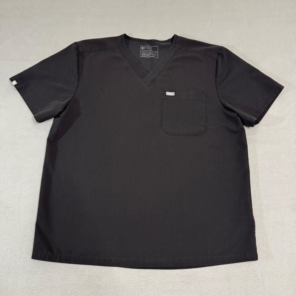 FIGS Leon Scrub Top Mens XXL Black Technical Collection V-Neck Performance